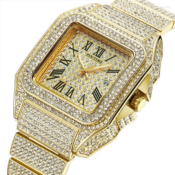 Armbanduhren Ice Out Quadratische Uhr für Herren Luxus Diamanten Mode Quarz wasserdicht Freizeit Geschäftsmann Uhren Reloj Hombre