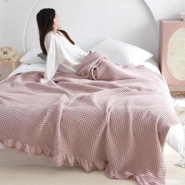 Coperte 100/150 cm Nordic Coperte e Plaid Coperta per la Casa Estate Bordo in pizzo di cotone Copriletto morbido Baby Waffle Lenzuolo Trapunta Copridivano