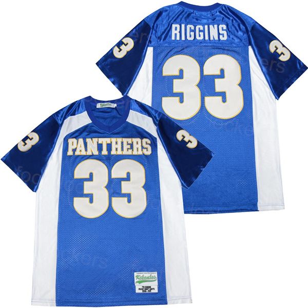 Friday Night Lights Panthers Jersey Moive Football 33 Riggins Indigo Film College Breathable para fãs de esporte Stitch Pure Cotton Team Blue High School School Top