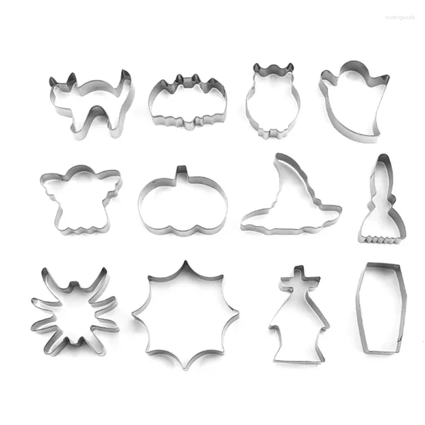 Backformen A9LB Set mit 12 Keksausstechern der Halloween-Serie, Keksform, Formen, Schneidwerkzeuge, Edelstahlmaterial