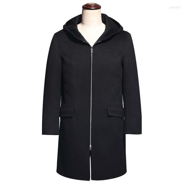 Herren Jacken Markenkleidung Herren Winter Korean Fashion Plus Size Kapuzen Wollmantel Herren Zweireiher Dünne Lange Mäntel Herren