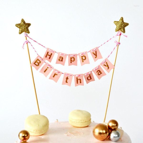 Festliche Lieferungen 1 Set Happy Birthday Cake Toppers Banner Flag Baby Shower Party Cupcake Topper Kids Girl Boy Dekorationen