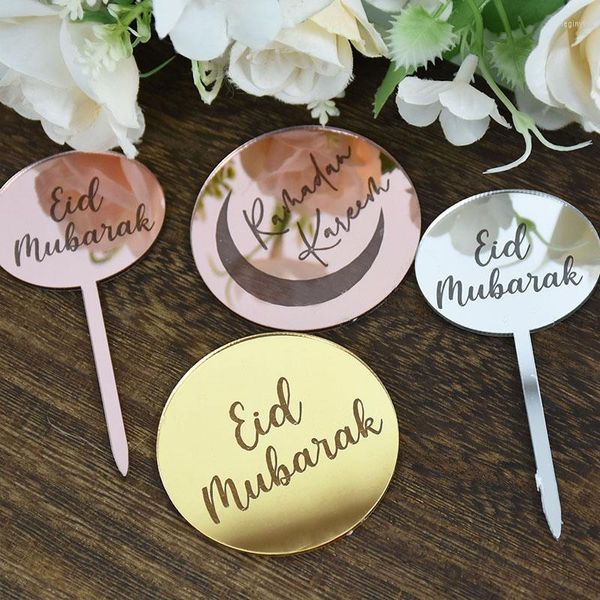 Forniture festive 5/10 pz Oro Rotondo Acrilico Eid Mubarak Cake Topper Musulmano Islamico Decorazione Del Partito Accessori Al Adha Cottura
