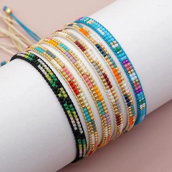 Strang Reis Perlen Armband Regenbogen Farbe Hand Stricken Doppel-deck Böhmen Einstellbar Mode Einfache Perlen