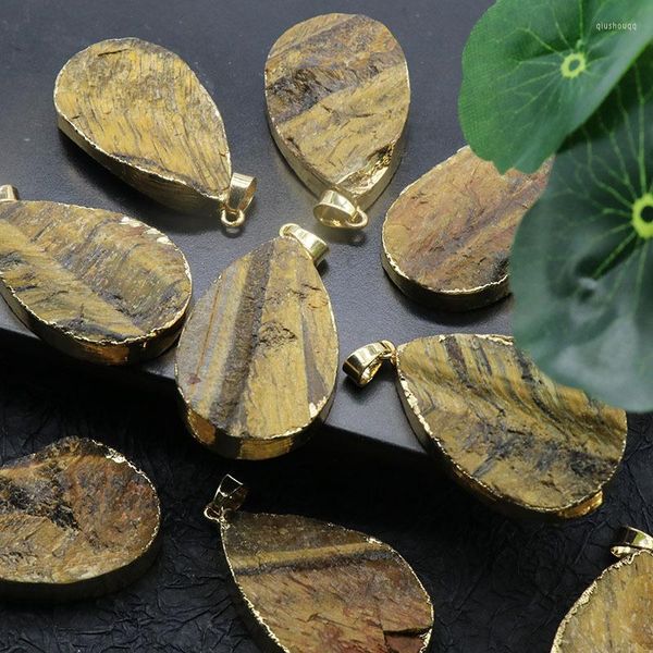 Подвесные ожерелья 1pc сырой минеральный камень Большой вода капля оригинальные драгоценные камни натуральные желтые тигровые глаза Reiki Healing