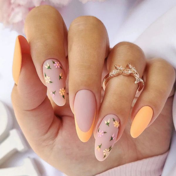 Unhas falsas unhas falsas 24 pçsset longo caixão redondo bonito kawaii vara arte bailarina imprensa conjunto sem costura removível falso 230425