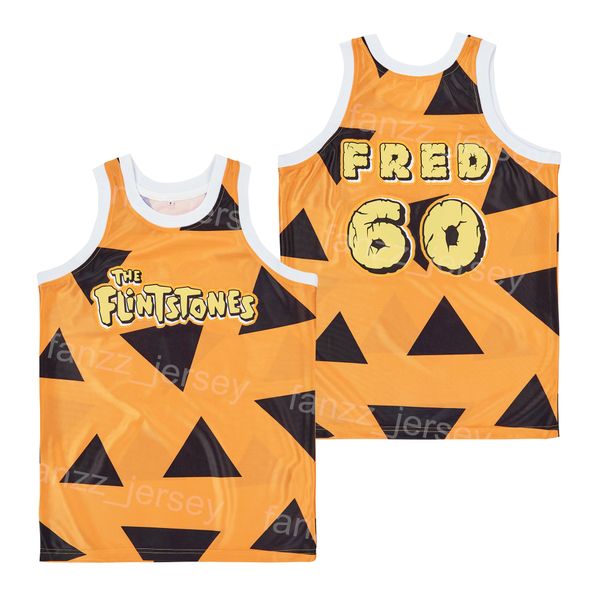 Film The Flintstones 60 Fred Jersey Film Basketball 90s High School Highfrable Retro Team Yellow Hiphop per fan dello sport Pure Cotton College Summer Pullover Shirt