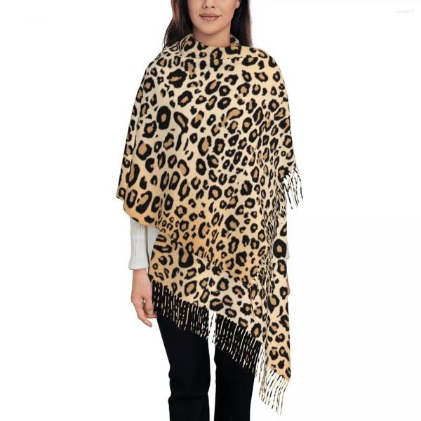 Schals Hellbrauner Schal mit Leopardenmuster für Damen, Winter, warm, lang, weich, Schal mit Tierhautstruktur, Pashmina-Schal