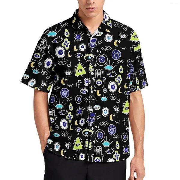 Camicie casual da uomo Camicia allentata Evil Eye Ward Uomo Beach Protect Me Hawaii Graphic Manica corta Y2K Camicette oversize