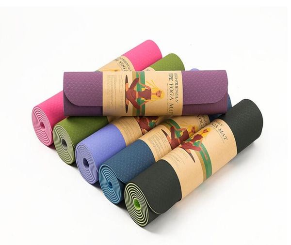 Tapete de yoga tpe twocolor verde e insípido espessamento exercício esteira ampliada e longa 6mm prática de dança fitness mat9655073