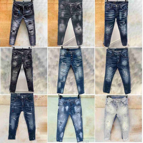 Jeans denim da uomo 2024 blu pantaloni strappati neri versione skinny jeans da bici stile italiano rotti KD9P