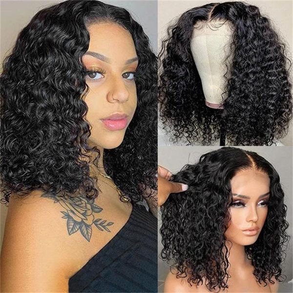 Altura do ombro preto onda profunda Sintética Sintética Afro Afro Curly Front for Women Diário Uso Frontal