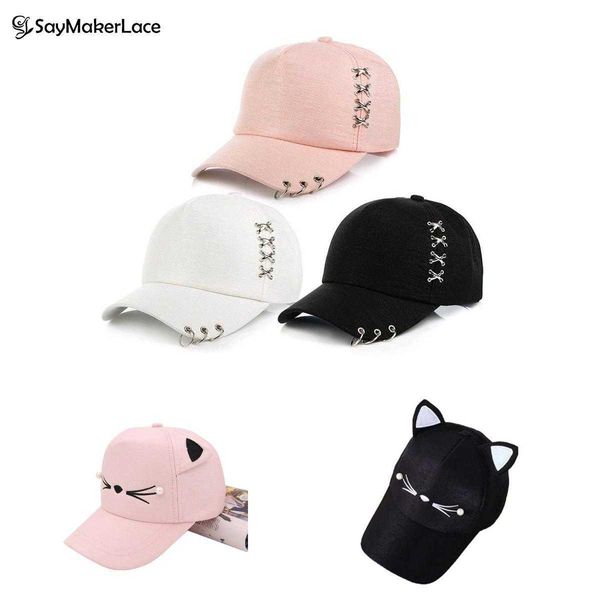 S Cappelli 1pcs regolabile Hat adorabile Cappello da ricamo Spring Fashion Brand Orecchie da gatto Snapback Girl Parl Baseball Cap P230424