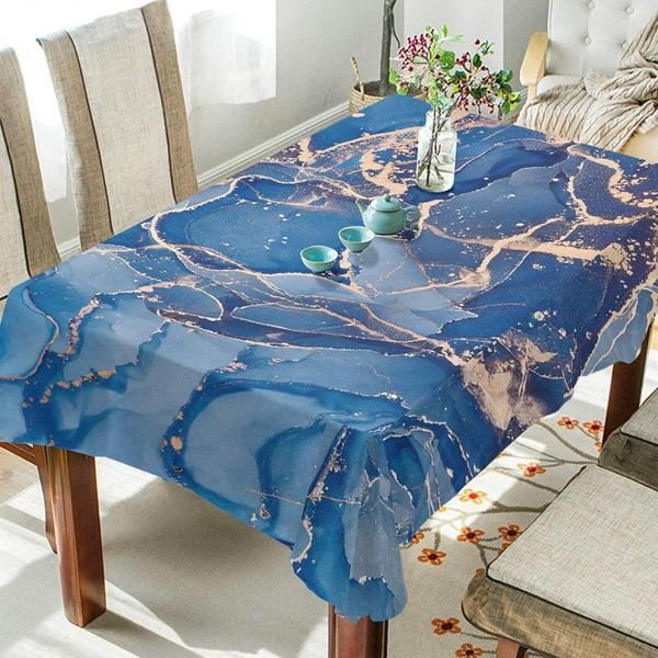 Masa bezi Romanti Dikdörtgen Masa Korkuşu Mavi Mermer Mürekkep Altın Modern Sıvı Sanat Piknik Kapağı