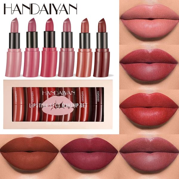 6 pçs/set Matte Batom Forma Curva À Prova D' Água de Longa Duração Vermelho Nu Batom Hidratante Lip Blam Conjunto Maquiagem Cosméticos