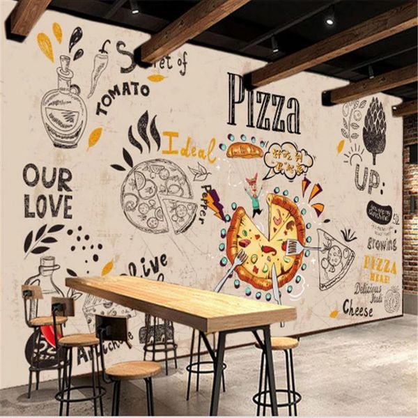 Sfondi Carta da parati personalizzata per pizza Carta da parati murale 3D Carta da parati 3D Snack Bar Hamburger Ristorante veloce occidentale Sfondo Decorazioni industriali