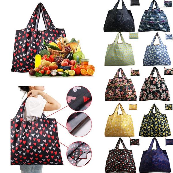 Borse portaoggetti Borsa grande spessa grande ECO Borsa per la spesa portatile in nylon riutilizzabile Borsa a tracolla pieghevole Borsa pieghevole Frutta Verdura Drogheria