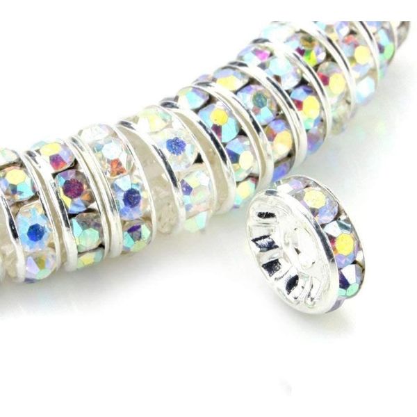 Tsunshine 100 pezzi di perline di cristallo distanziatore Rondelle perline di cristallo placcato argento strass ceco sciolto per creazione di gioielli braccialetti fai da te Dhnpm