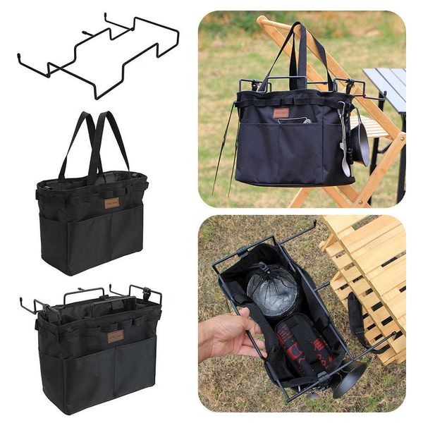 Backpacking Packs Tischseitentaschen Eisenrahmen Outdoor Camp Aufbewahrungstasche Multifunktionaler Kochgeschirr-Aufhänger für Strandpicknicks zum Wandern Angeln W0425