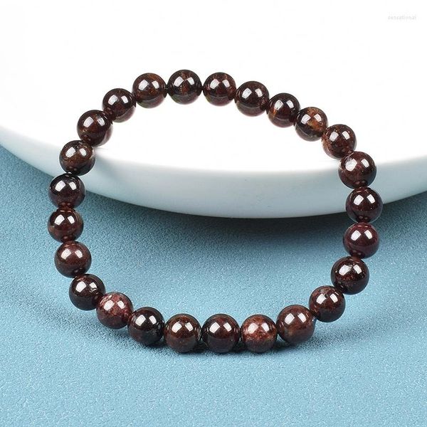 Braccialetto di granato rosso scuro naturale per donna, uomo, perline di pietra di melograno, bracciali, gioielli, energia fortunata, regali