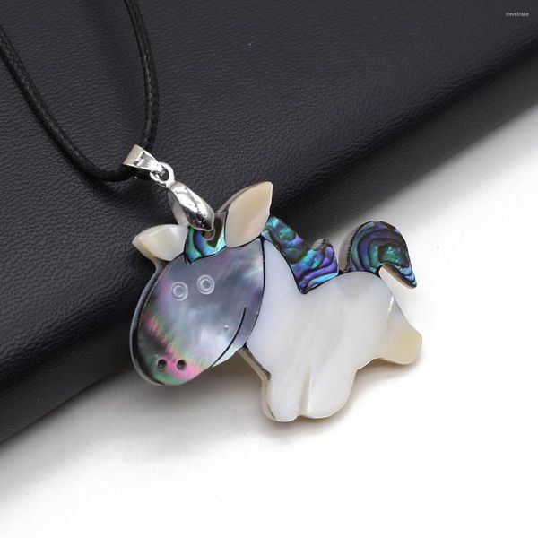 Anhänger Halsketten Natürliche Muschel Halskette Pferdeform Abalone Weiß Schwarz Wachsschnur Charms Für Schmuck Party Geschenk