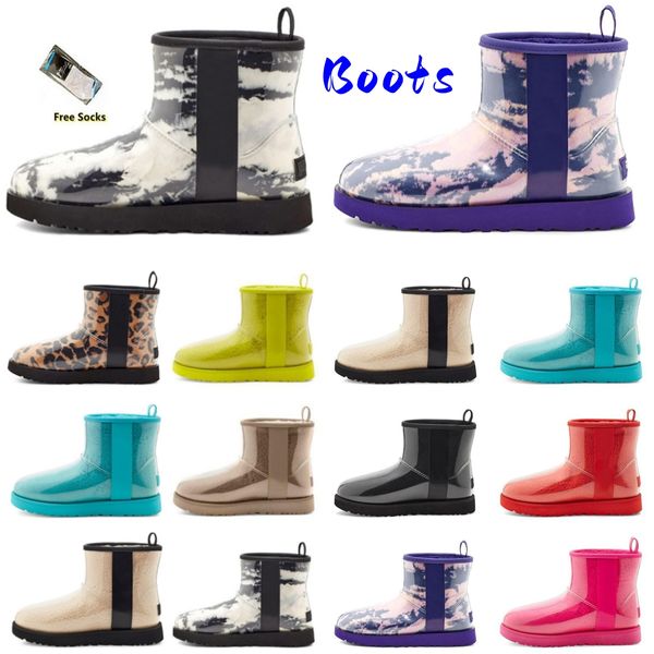 Neue Mode-Designer-Schneestiefel, durchsichtige Mini-Schuhe, Satin-Stiefel für Damen, klassischer Mini-II-Winter, schwarz, rosa, Damenfell, pelzige Stiefeletten, knöchelkurz, Größe 35–40