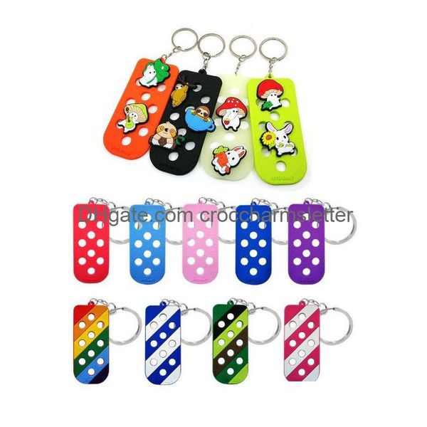 Parti di scarpe Accessori Scarpe Charms Portachiavi Soft Eva con fori Fit Clog Charm Storage Key Board Anello rosa arcobaleno blu viola o Dhxqk