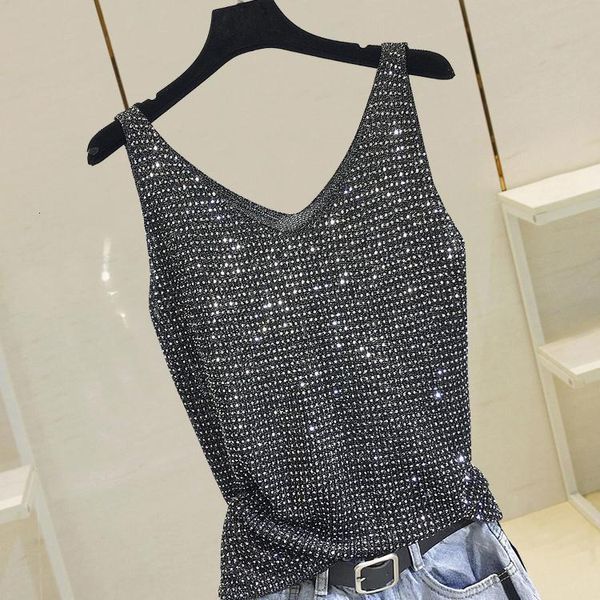 Camisoles Tanks Knit Bottoming Shirt Sleeveless Bright Silk Vest Tops für Damen 230424