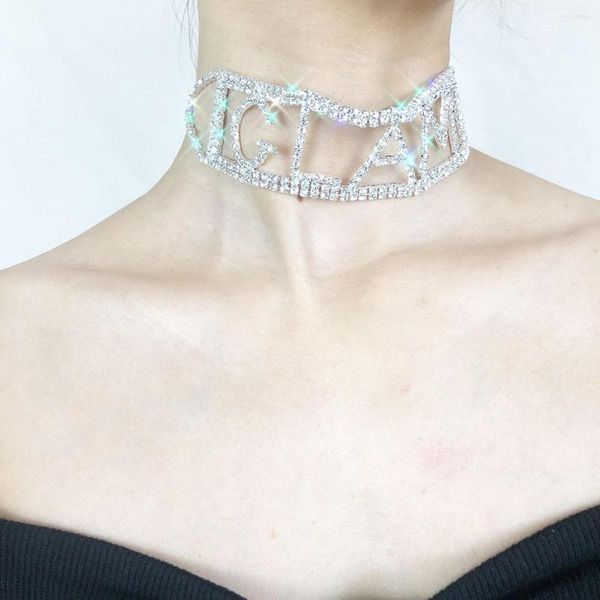 Orecchini di collana set Rhinestone Crystal Letter Crystal Lettere CHOKER per donne gioielli argento placcato Eleganti amici regalo Ornament