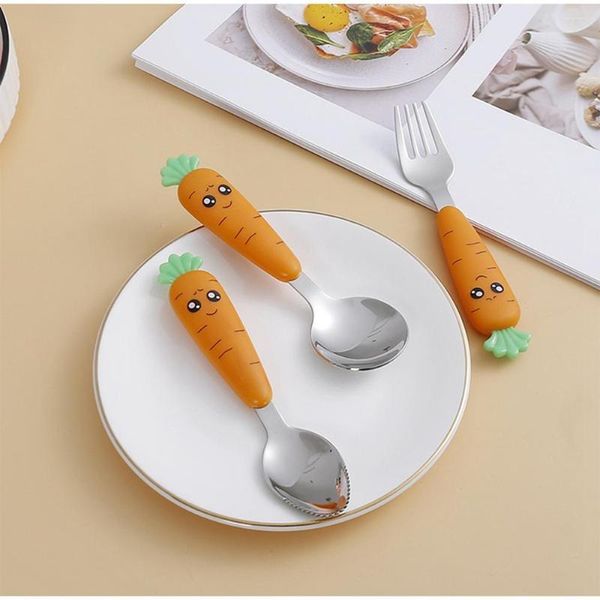 Set di stoviglie per bambini Cartone animato per bambini Scatola di carote Cucchiaio forchetta in acciaio inossidabile Posate Alimentazione del bambino Stoviglie da cucina