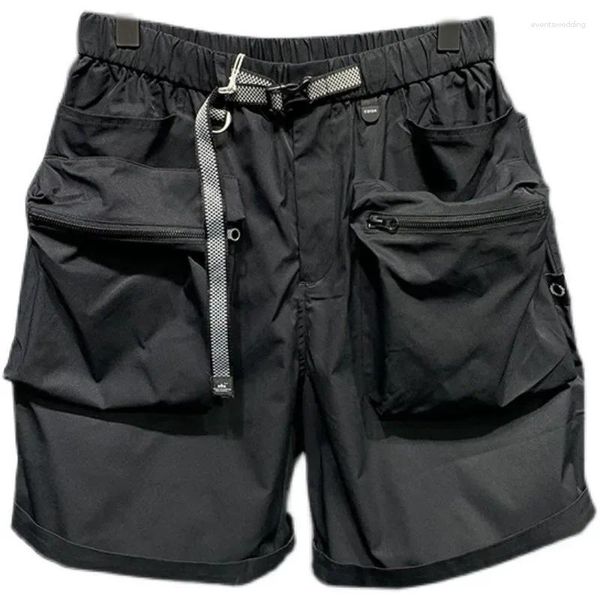 Shorts masculinos verão homens coreano preto streetwear cintura alta carga oversize multi bolso calças curtas fitness treino roupas de pista