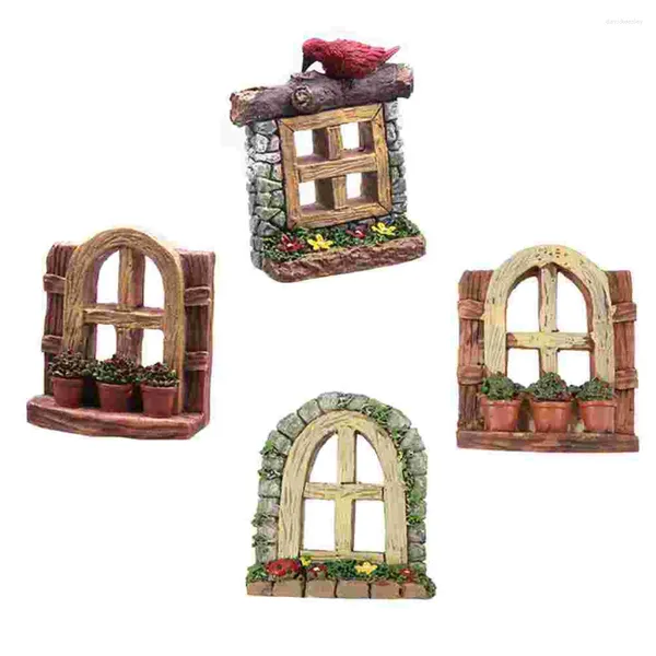 Decorações de jardim janela em miniatura porta de fadas decoração para casa acessórios de árvore tanque paisagem decoração gnome ornamentos casa de bonecas mini pote