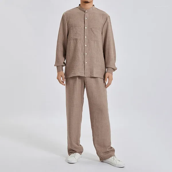 Männer Trainingsanzüge Männer Mode 2 Stück Outfits Langarm Button-Down-Hemd und elastische Taille Hosen Sets Streetwear lose Anzüge