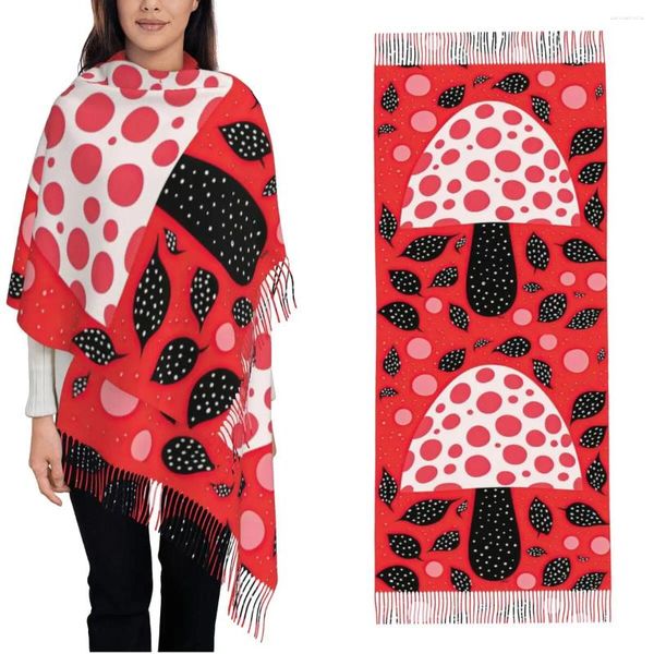 Lenços Mulheres Tassel Scarf Yayoi Kusama Estilo Pontilhado Cogumelo Arte Moderna Grande Inverno Queda Xale e Envoltório Presentes Cashmere