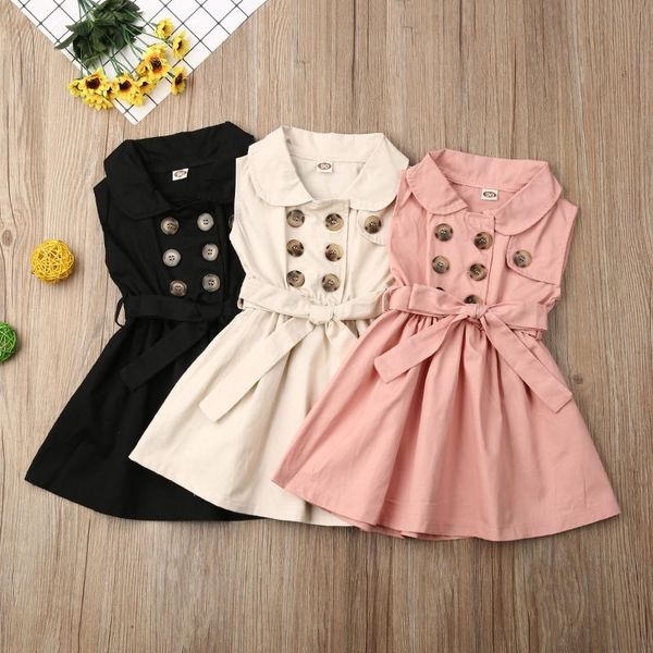 Mädchen Kleider Mädchen Sommer Kleinkind Baby Kleid Kinder Prinzessin Casual Ärmellos Schärpe Knopf Party A-Linie Kinderkleidung 1-6Y