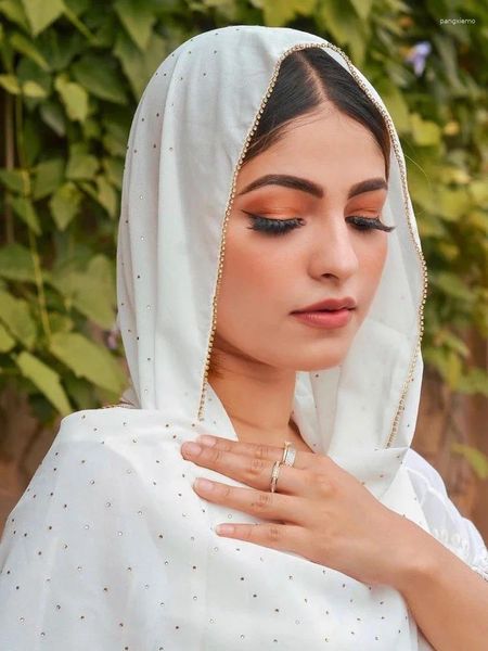 Ethnische Kleidung Lain Pearl Bubble Chiffon Diamant Strass Schal Schal Hochwertige schimmernde Perlen Stirnband Wrap Foulard Muslim Hijab Sjaal
