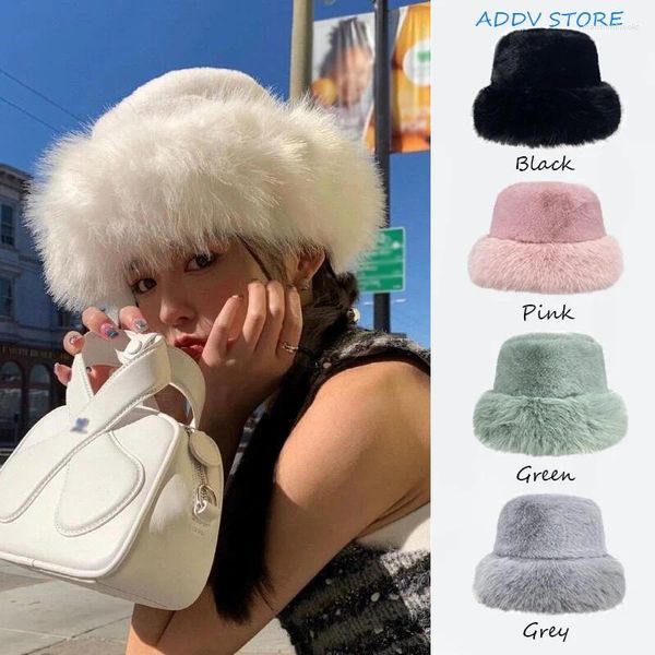 Berretti INS Inverno Testa Grande Imitazione Visone Peluche Cappello da Pescatore Pelliccia Spessa Protezione per le Orecchie Bacino Berretto a Secchiello Ragazza Rosa Panama