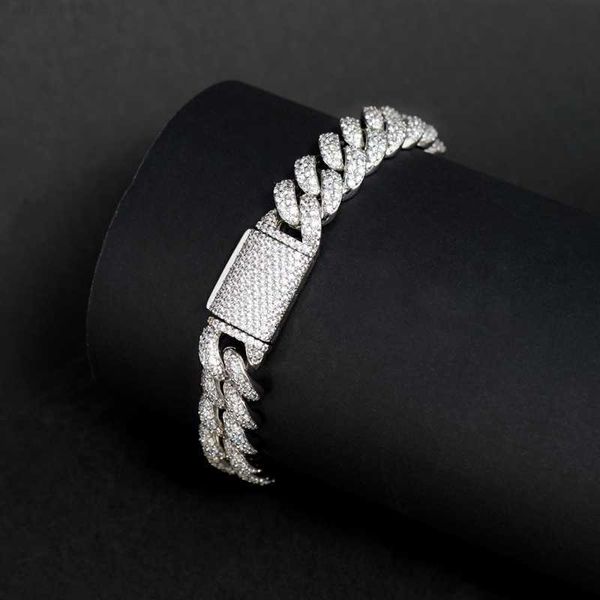 Pass Diamond Tester S925 Silver Gold Bated Hip Hop Men Cuba Cuba Bracelet 12mm Gelo fora Moissanite Icene