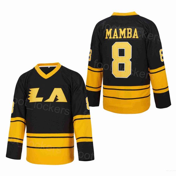 LA 8 Mamba College Hóquei Jerseys Filme para fãs de esportes Universidade Universidade Brinquela de filme vintage Time Black Retire Retire Pure Cotton Bordery Size S-xxxl