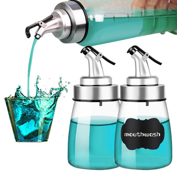 Zahnbürstenhalter Glas Mundwasserspender Badezimmer Klare nachfüllbare Mundspülflasche mit Ausgießer S Kegel Runde Flaschen 180ML 230425