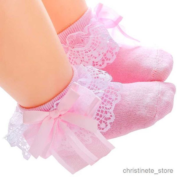 Crianças meias primavera outono bebê recém-nascido meias curtas com laço flor princesa cor sólida algodão macio infantil meninas meias para crianças
