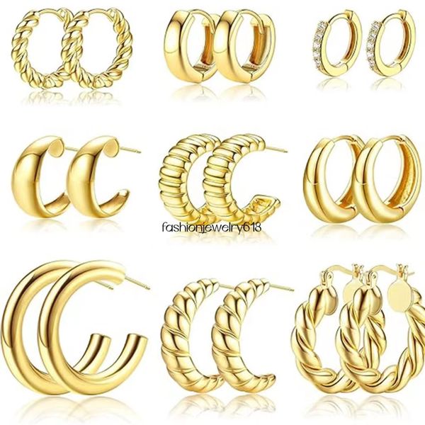 sdoyi 9 пар золотых серег-обручи для женщин, золотые витые серьги-кольца 14K 18K с позолотой для девочек, подарок, легкий