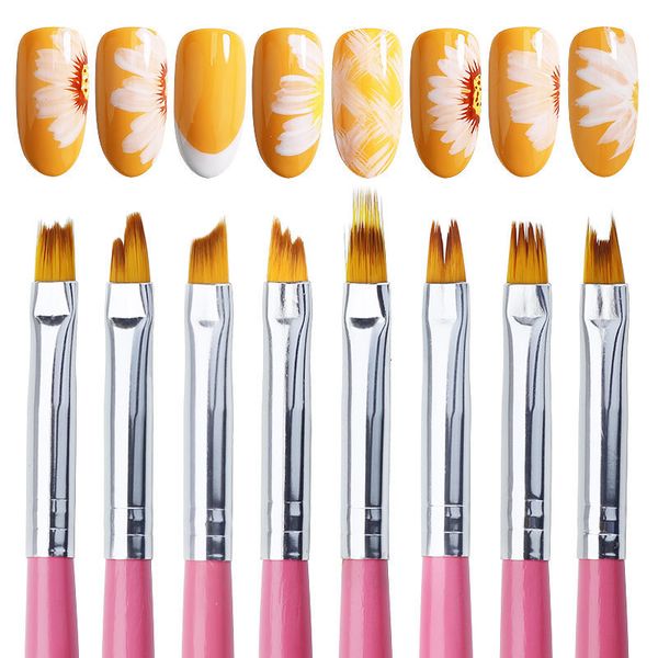 Pennelli per unghie Arte Clavo 8PCSSet Pennello per nail art Pittura Fiore Strumento per unghie Maincure Forma a mezzaluna Nail French Brushe Smile Petal Drawing Pen 230425