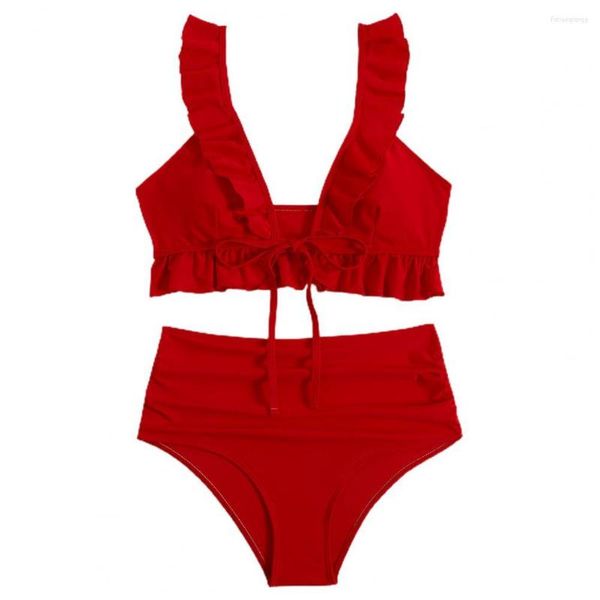 ROVA DE ARIMENTAÇÃO DE ARIMENTAÇÃO feminina Sexy Biquíni Sexy Set Credo-Up Lace Confortável cor sólida Lady Lady Ruffle Touch Swimming Swimming Swims