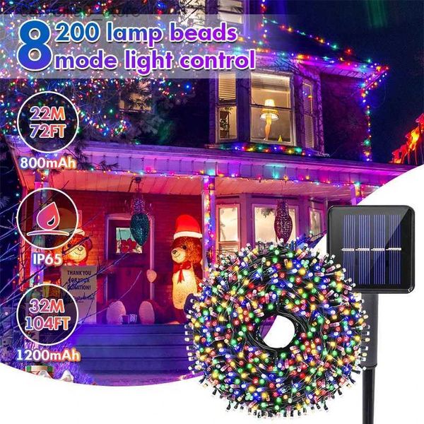 Lampade da giardino 32m / 22m / 12m Luci solari natalizie a led Festone esterno Lampada a led Giardino solare Fata esterna Ghirlanda Ghirlanda Illuminazione per feste Decori Q231125