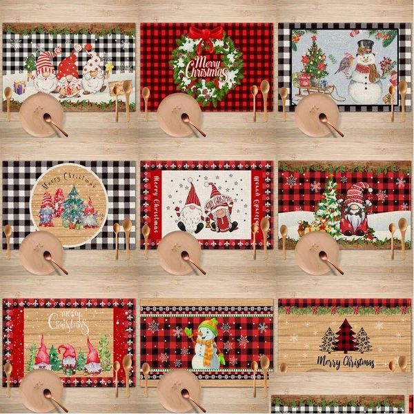 Tappetini Tovagliette Buon Natale Tovagliette in lino Antiscivolo Lavabili Impermeabili Plaidxmas Albero Fiocco di neve Pino Tovaglietta per vacanze Pa Dhd81