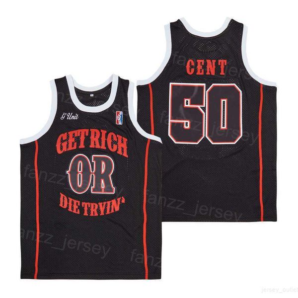 Película de baloncesto Unidad Cent G Hazte rico o muere en el intento Camisetas HipHop Equipo transpirable HipHop Escuela secundaria para fanáticos del deporte Camisa retro universitaria de algodón puro Jersey de verano