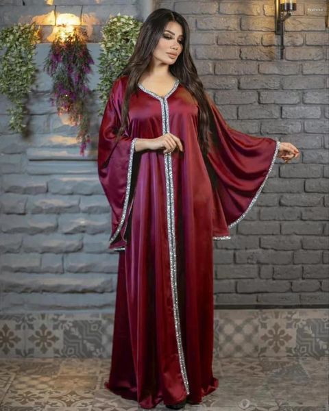 Roupas étnicas Muçulmano Vestido Longo para Mulheres Sólida Manga Flare Jalabiya Abaya Dubai Marroquino Kaftan Robe Vestidos de Festa de Noite Caftan