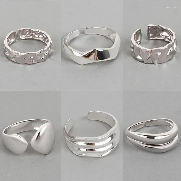 Clusterringe 925 Sterling Silber Gold Farbe Offener Ring für Frauen Mädchen Ins Quaten unregelmäßige Wellensandoberfläche breite Geburtstagsfeier täglich