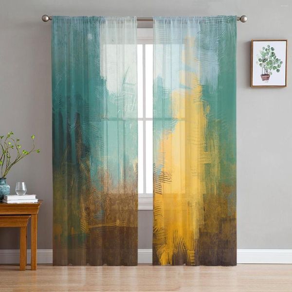 Cortina arte moderna abstrato cortinas coloridas para sala de estar transparente janela de tule decoração de decoração de véu